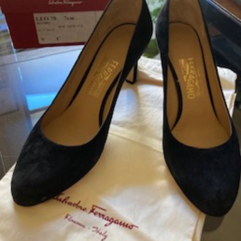 Black Suede Heels by Salvatore Ferragamo - Size 9 in Wide Width